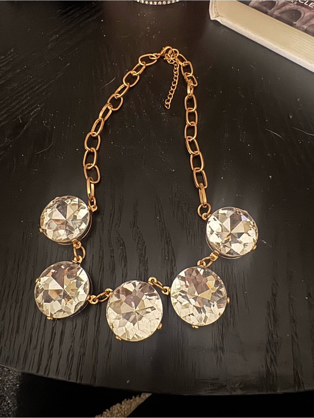 Gold Chain Necklace with Clear Crystal Discs